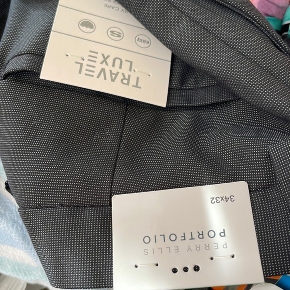 Perry Ellis 34x32 Flat Front Slim Fit Dark Brown Mens Dress Pants - Picture 3 of 4